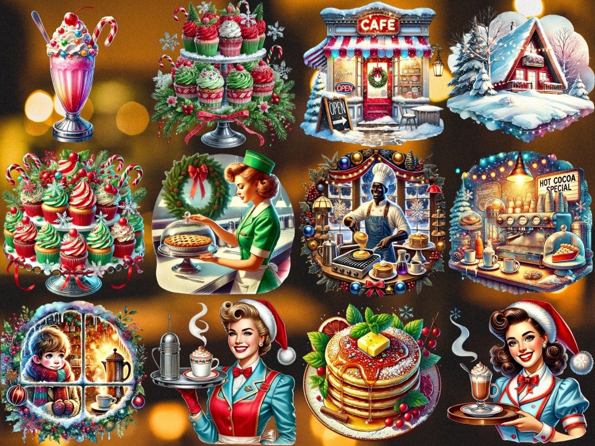 Retro vintercafé clipart (BEGRÄNSAD UPPLAGA) image 3