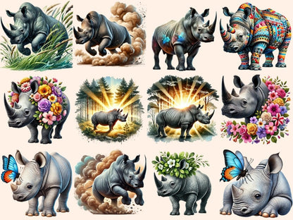 Rhinoceros Clipart - High - Quality Instant Digital Download for Creative Projects