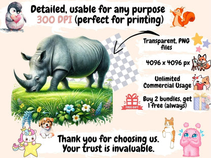 Rhinoceros (P2) Clipart Cartoon Rhino - Wonders Artist
