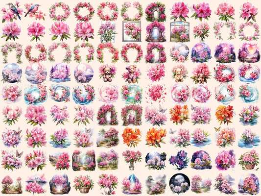 Rhododendron Flowers Watercolor Clipart