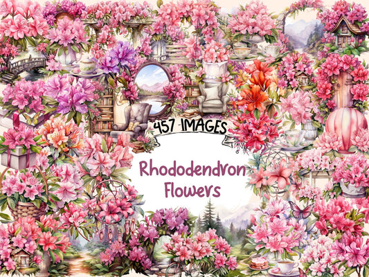 Rhododendron Flowers Watercolor Clipart - High - Quality Instant Digital Download for Creative Projects