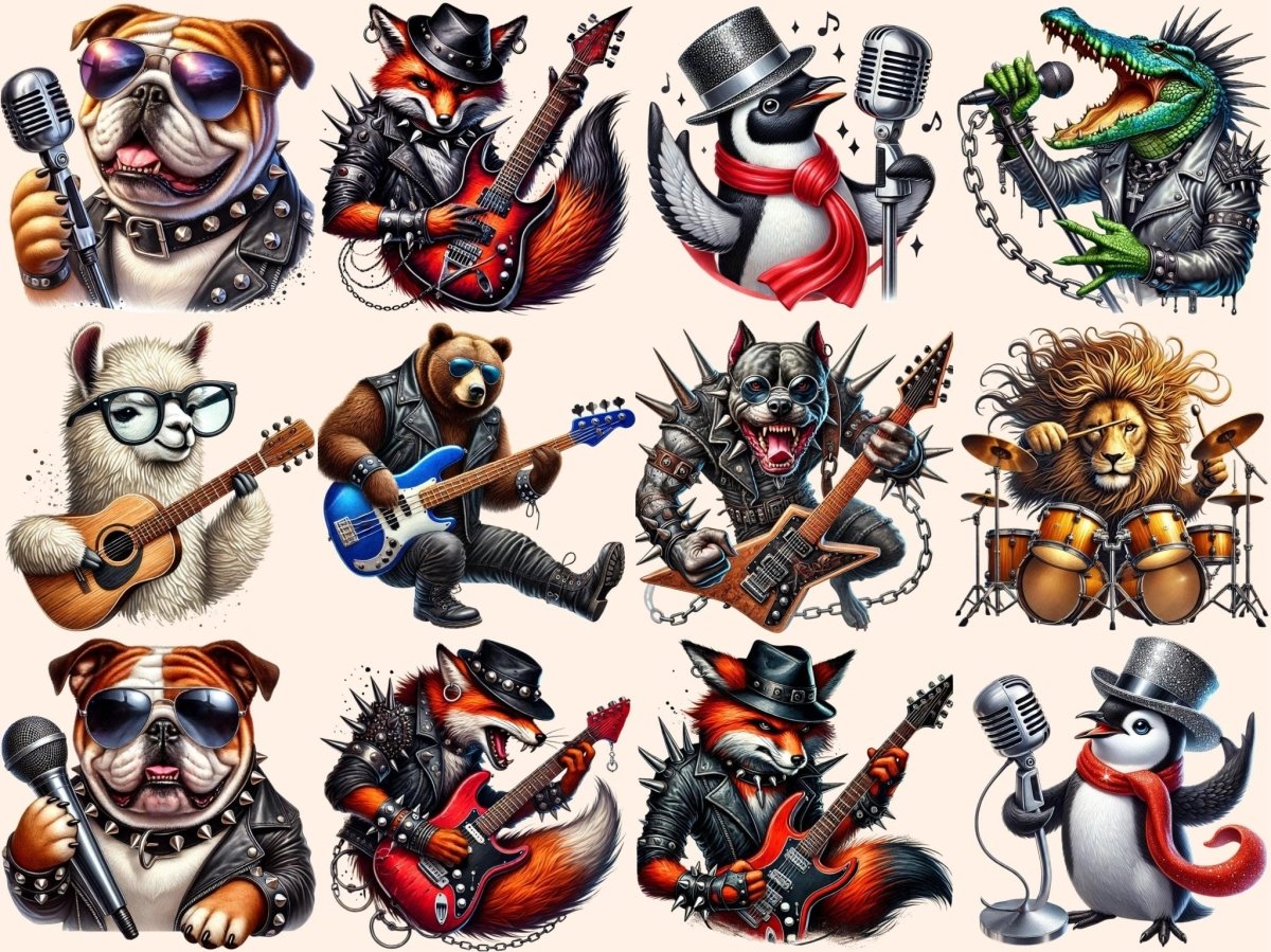 Rockstar Animals Clipart animal band art - Wonders Artist