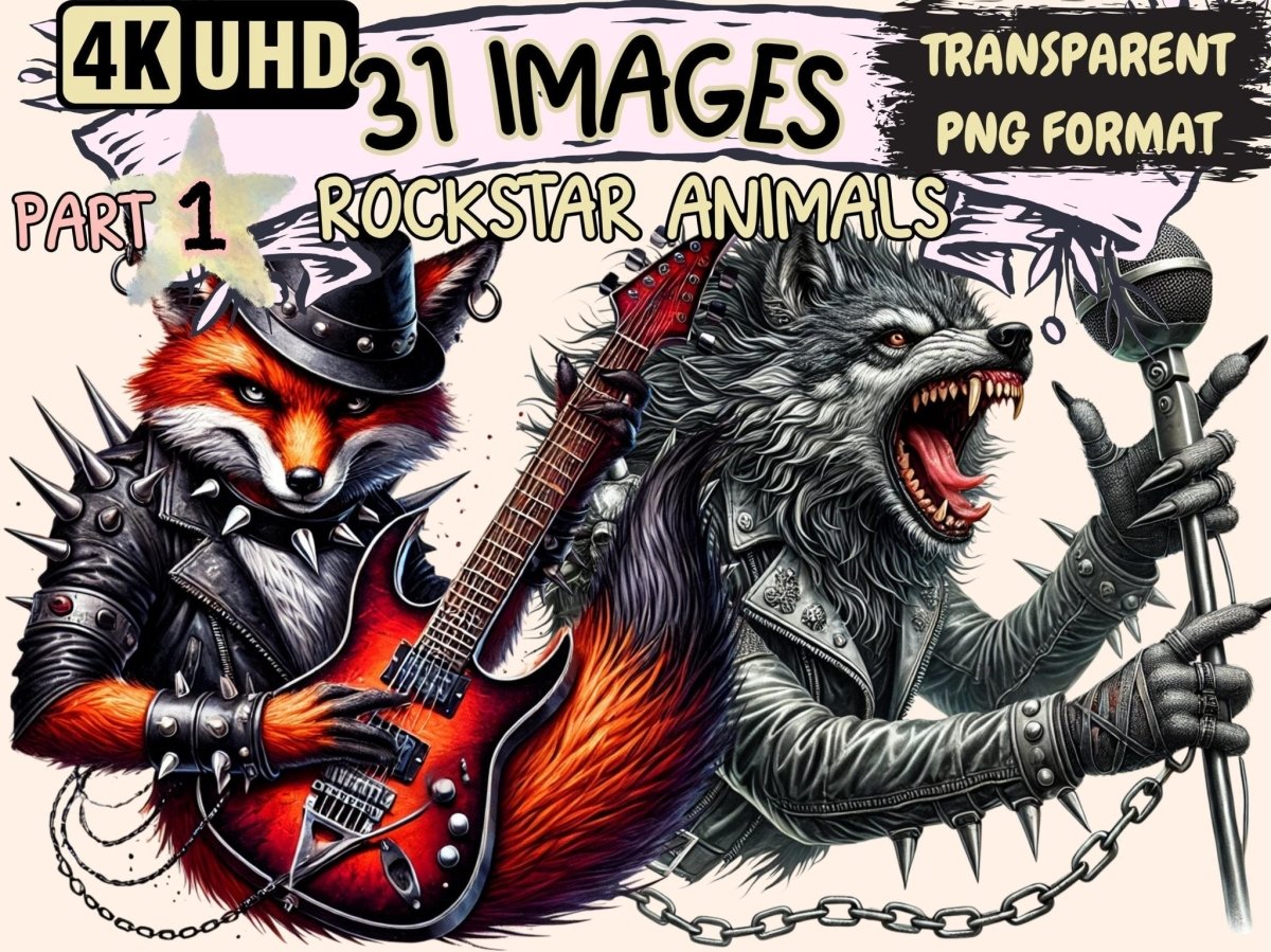 Rockstar Animals Clipart animal band art - Wonders Artist