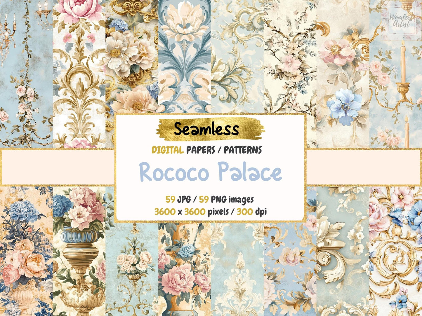 Rococo Palace Seamless Digital Paper - High - Quality Instant Digital Download for Creative Projects