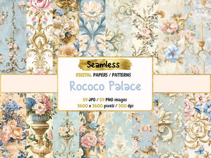 Rococo Palace Seamless Digital Paper Baroque Digital Art - Wonders Artist