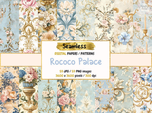 Rococo Palace Seamless Digital Paper - High - Quality Instant Digital Download for Creative Projects