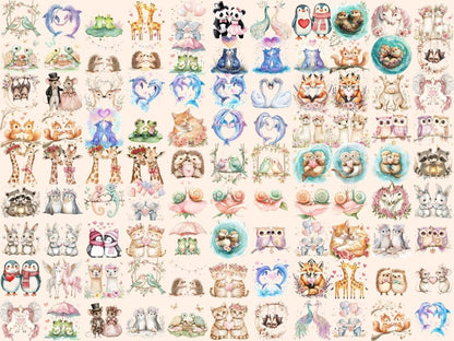 Romantic Animals Watercolor Clipart Adorable Animal PNG - Wonders Artist