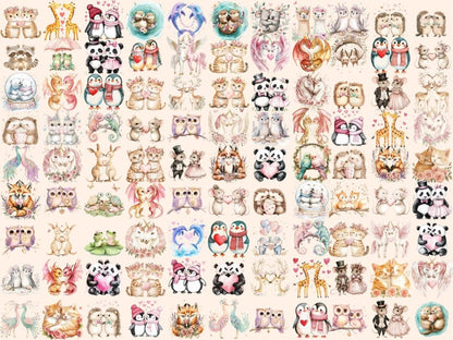 Romantic Animals Watercolor Clipart Adorable Animal PNG - Wonders Artist