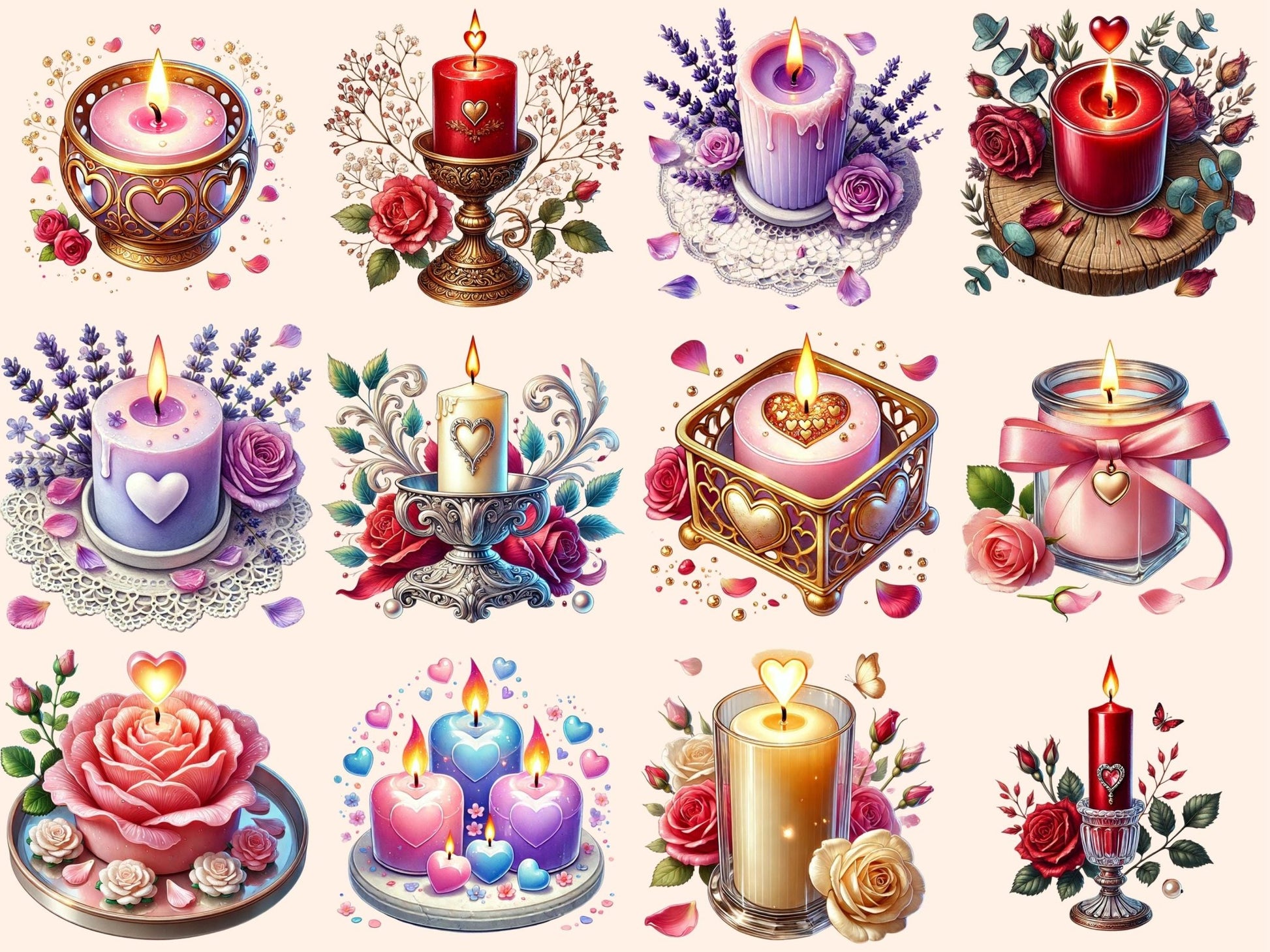 Romantic Candles Clipart - High - Quality Instant Digital Download for Creative Projects