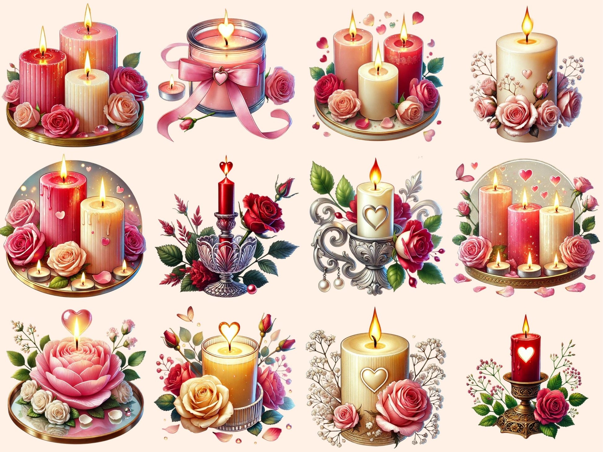 Romantic Candles Clipart - High - Quality Instant Digital Download for Creative Projects