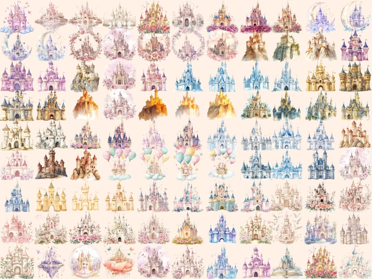 Romantic Castles Watercolor Clipart castle clipart castle graphics castle images - WondersArtist