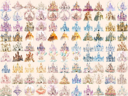 Romantic Castles Watercolor Clipart castle clipart castle graphics castle images - WondersArtist