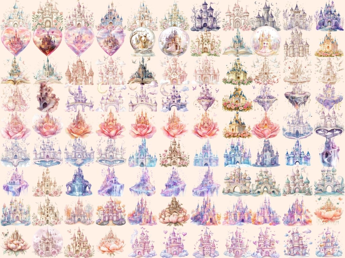 Romantic Castles Watercolor Clipart castle clipart castle graphics castle images - WondersArtist