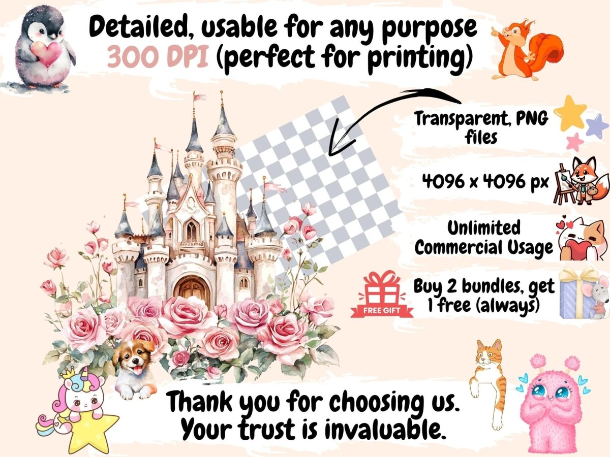 Romantic Castles Watercolor Clipart castle clipart castle graphics castle images - WondersArtist