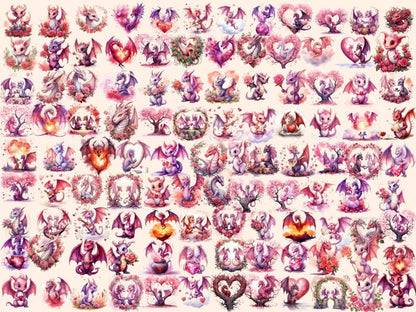 Romantic Dragons Watercolor Clipart cute dragon clipart - Wonders Artist