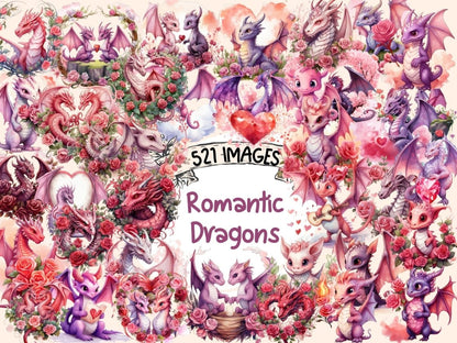 Romantic Dragons Watercolor Clipart cute dragon clipart - Wonders Artist