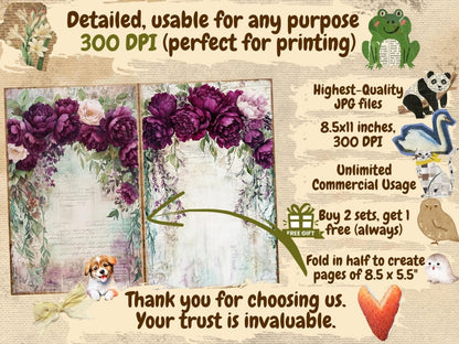Romantic Florals Journal Pages (P3) - High - Quality Instant Digital Download for Creative Projects