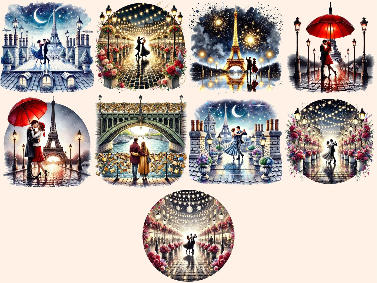 Romantic Paris Clipart - High - Quality Instant Digital Download for Creative Projects