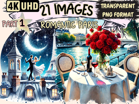 Romantic Paris Clipart - High - Quality Instant Digital Download for Creative Projects