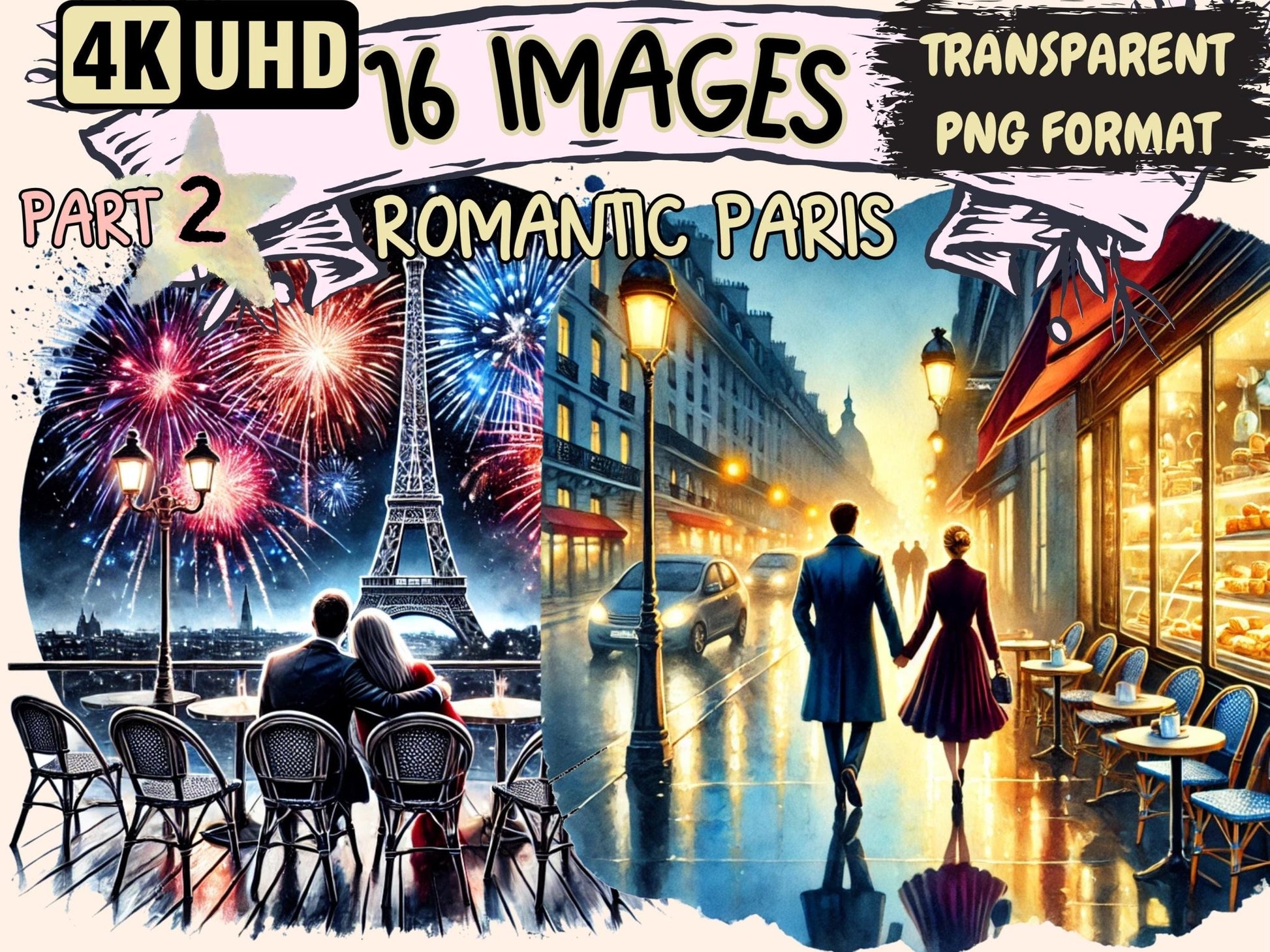 Romantic Paris (P2) Clipart - High - Quality Instant Digital Download for Creative Projects