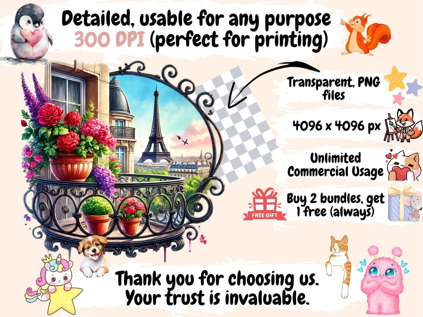 Romantic Paris (P2) Clipart - High - Quality Instant Digital Download for Creative Projects