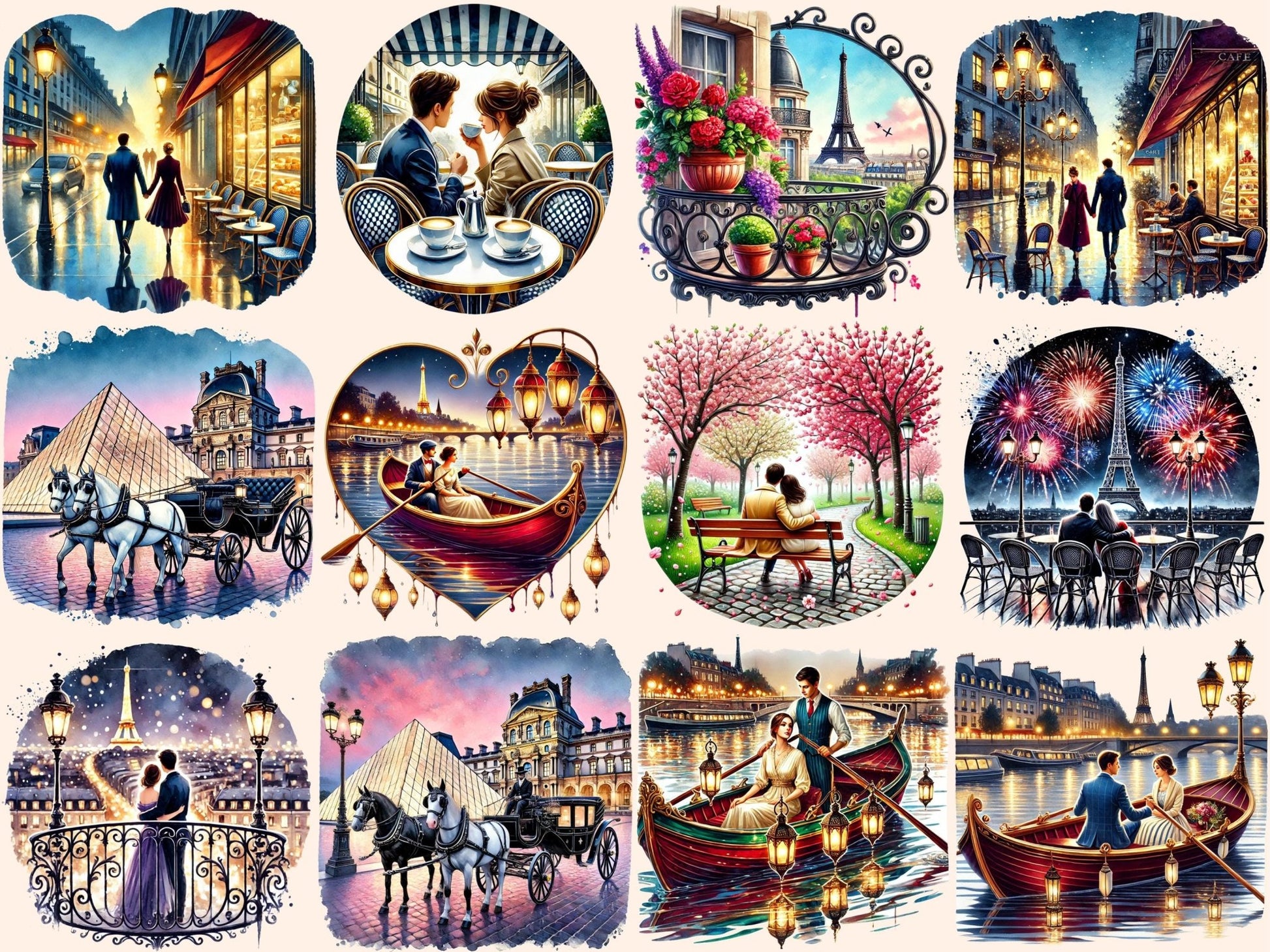 Romantic Paris (P2) Clipart - High - Quality Instant Digital Download for Creative Projects