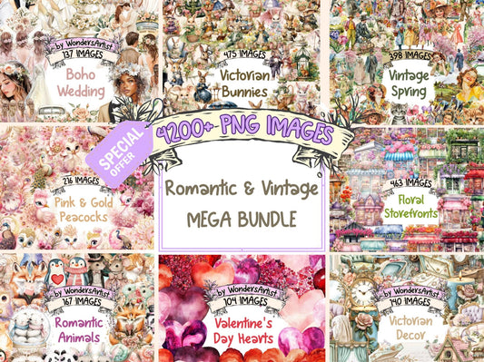 Romantic & Vintage MEGA Clipart - High - Quality Instant Digital Download for Creative Projects