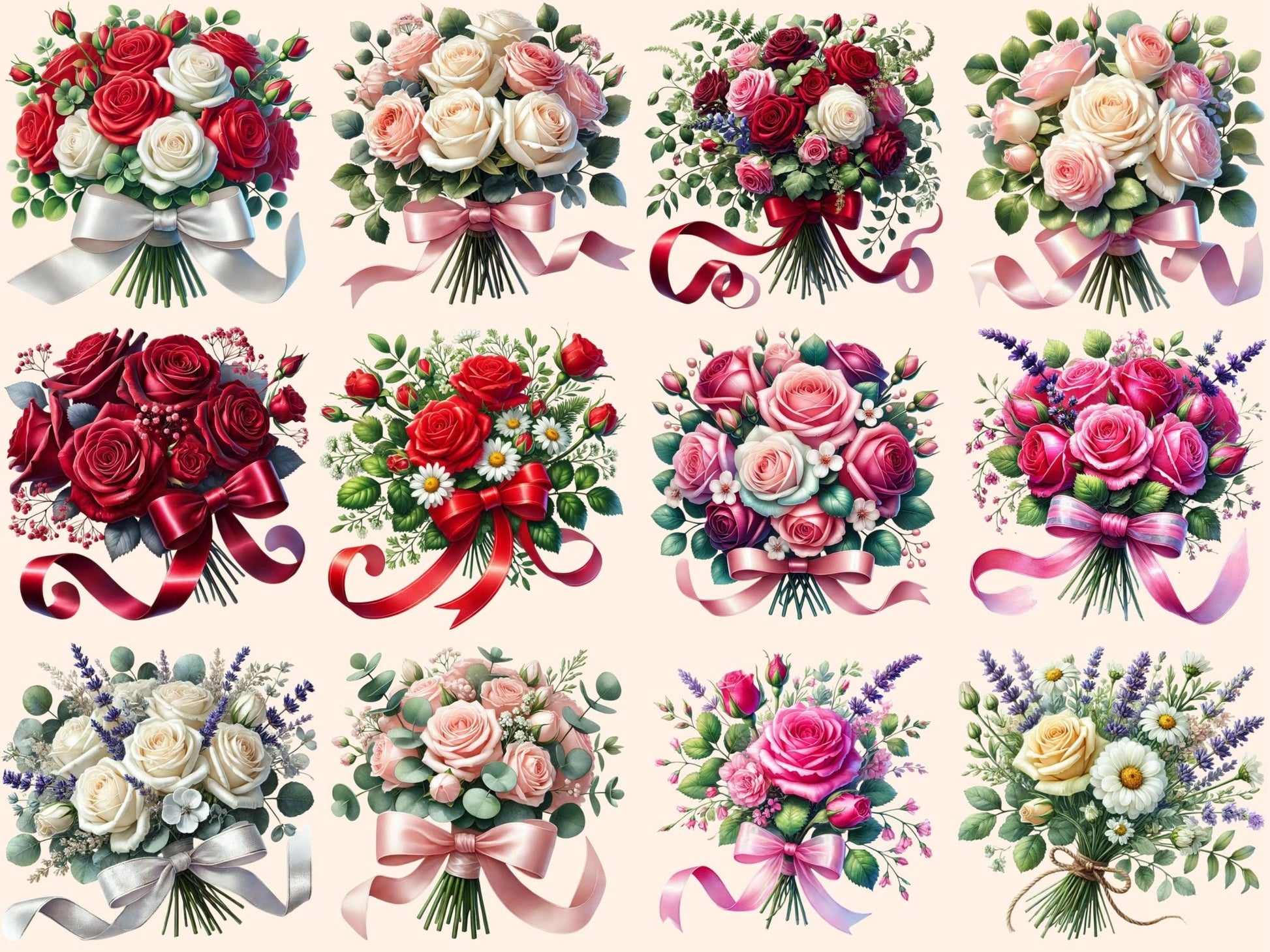 Rose Bouquets Clipart - High - Quality Instant Digital Download for Creative Projects