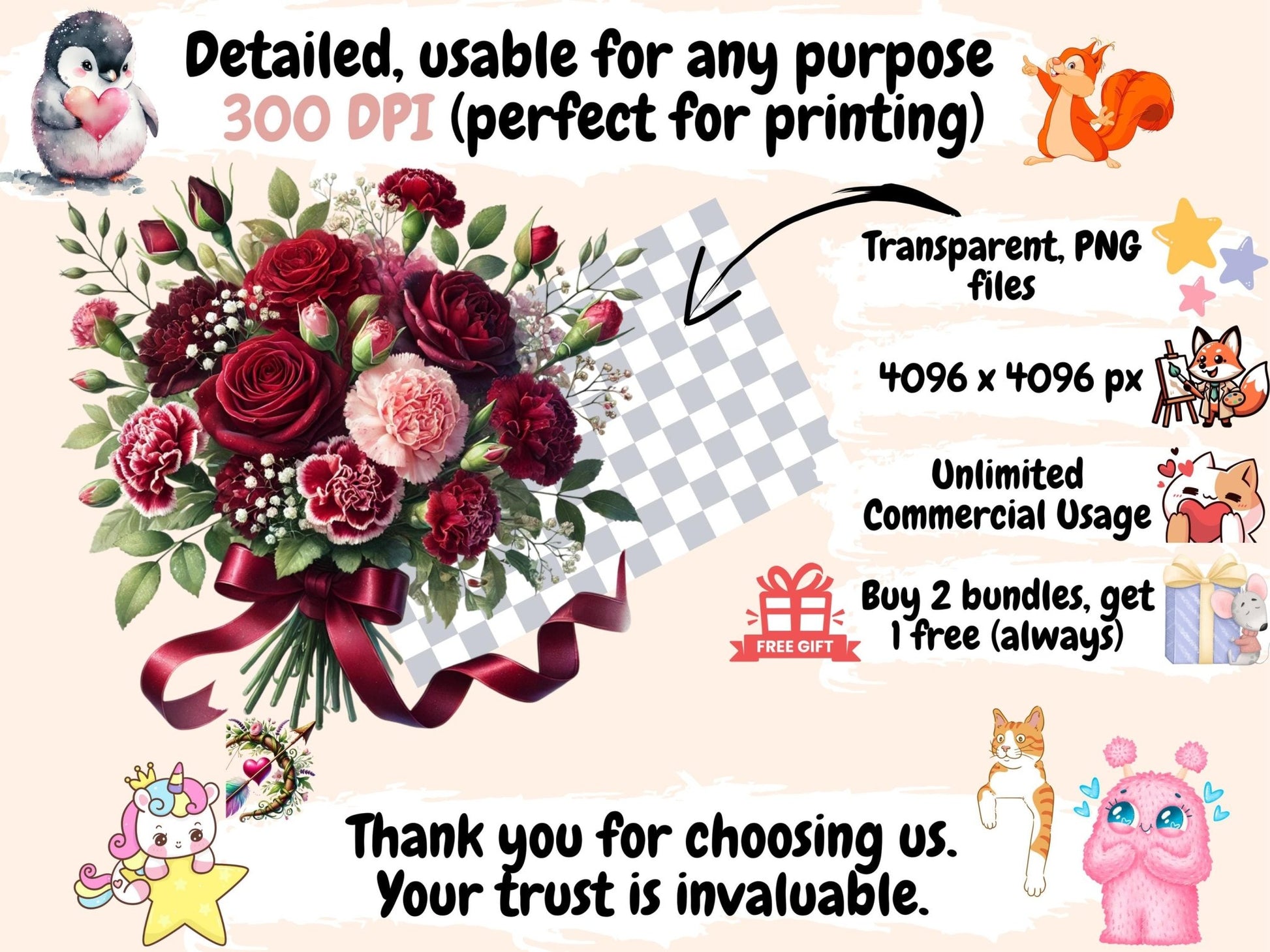 Rose Bouquets Clipart - High - Quality Instant Digital Download for Creative Projects