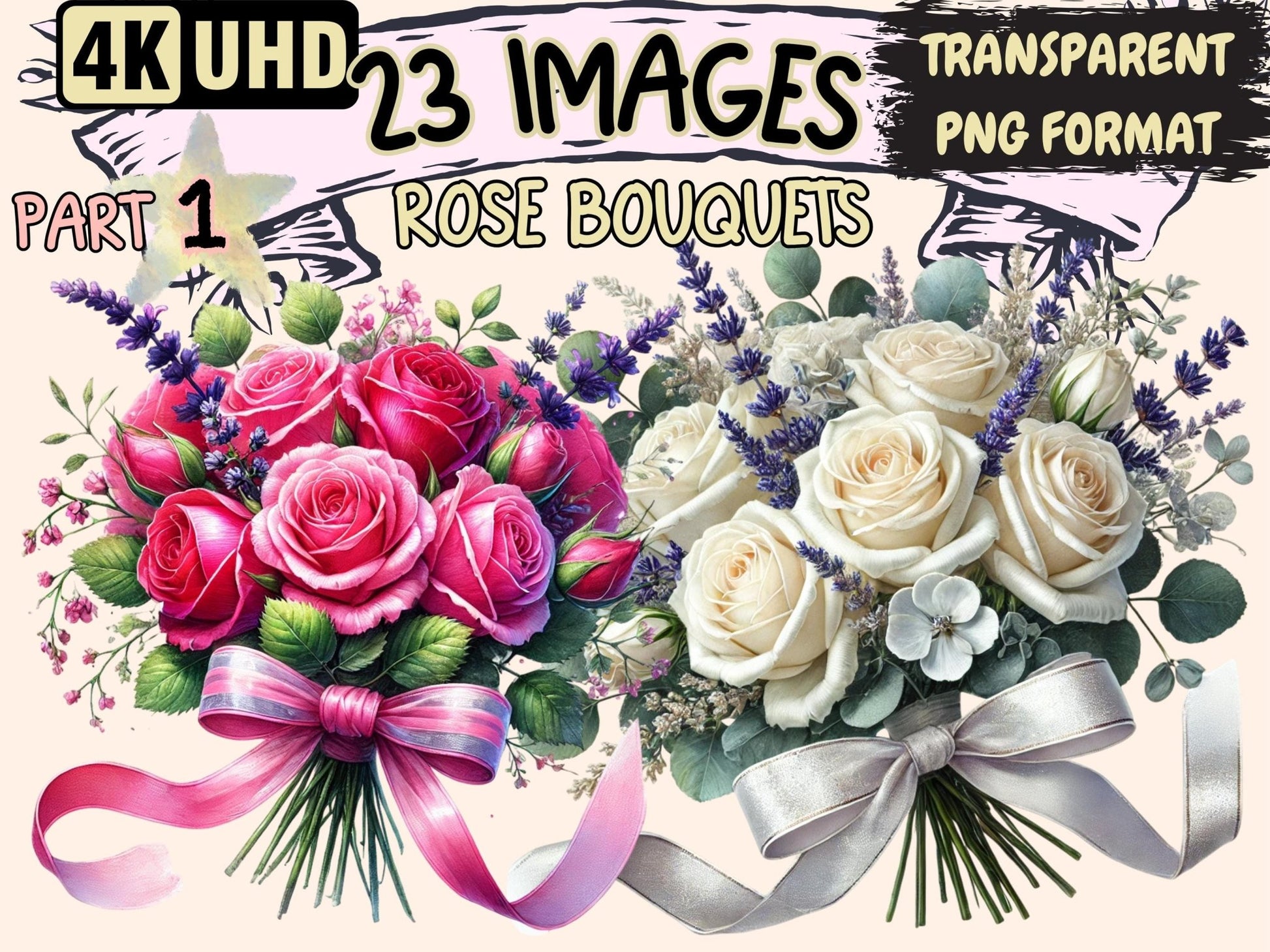 Rose Bouquets Clipart - High - Quality Instant Digital Download for Creative Projects