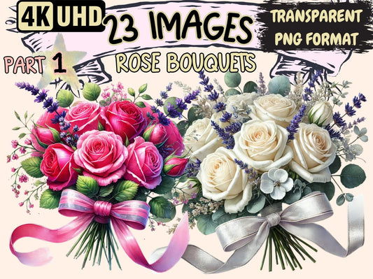 Rose Bouquets Clipart - High - Quality Instant Digital Download for Creative Projects