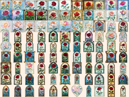 Rose Stained Glass Windows Watercolor Clipart floral stained glass - Wonders Artist