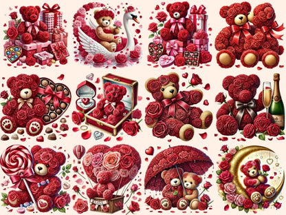 Rose Teddies (P1) Clipart bear love printables - Wonders Artist