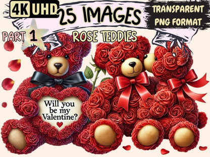 Rose Teddies (P1) Clipart bear love printables - Wonders Artist