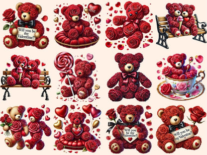 Rose Teddies (P2) Clipart bear love printables - Wonders Artist