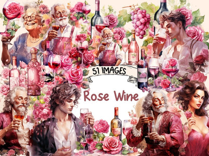 Rose Wine Watercolor Clipart alcohol clipart - Wonders Artist