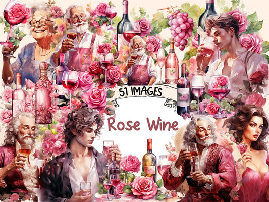 Rose Wine Watercolor Clipart - High - Quality Instant Digital Download for Creative Projects