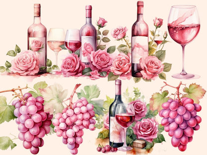 Rose Wine Watercolor Clipart alcohol clipart - Wonders Artist