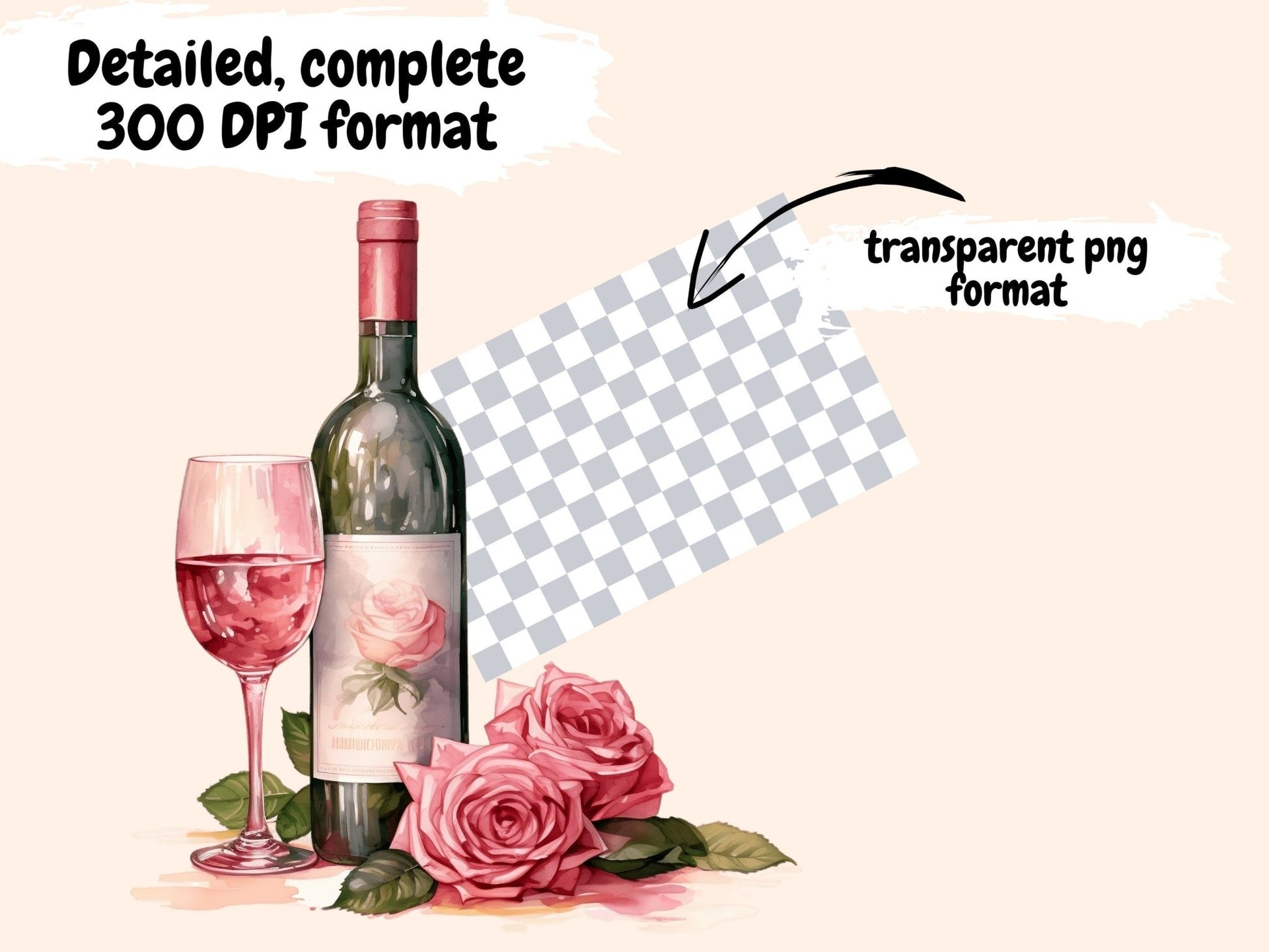 Rose Wine Watercolor Clipart - High - Quality Instant Digital Download for Creative Projects