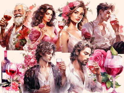 Rose Wine Watercolor Clipart alcohol clipart - Wonders Artist