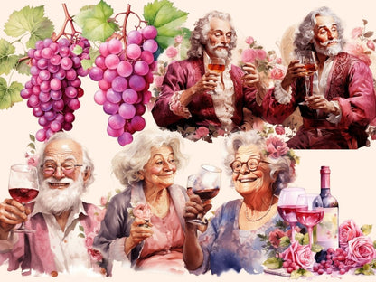 Rose Wine Watercolor Clipart alcohol clipart - Wonders Artist