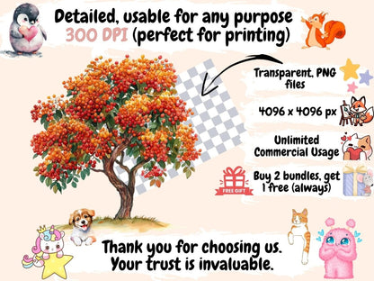 Rowan Trees Watercolor Clipart Autumn Rowan Art - Wonders Artist