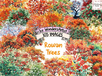 Rowan Trees Watercolor Clipart Autumn Rowan Art - Wonders Artist