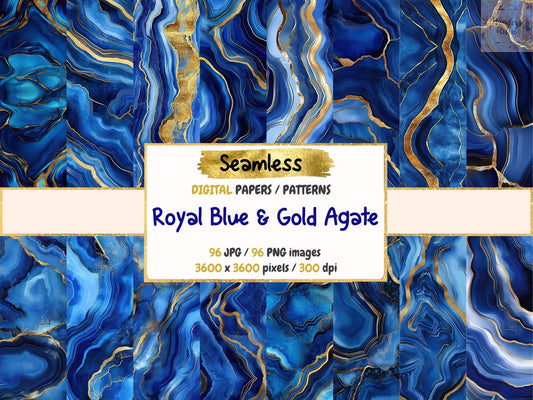 Royal Blue & Gold Agate Seamless Digital Paper - High - Quality Instant Digital Download for Creative Projects