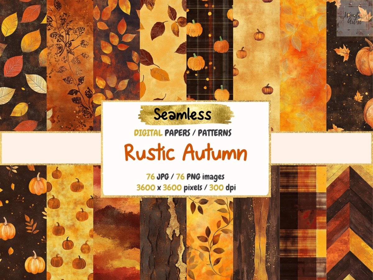 Rustic Autumn Seamless Digital Paper Autumn Digital Paper - Wonders Artist