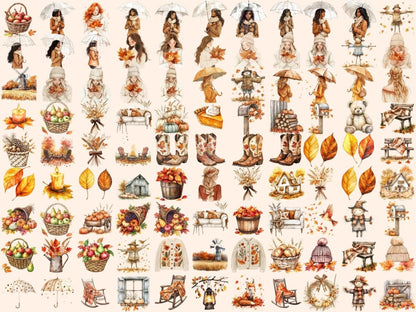 Rustic Autumn Watercolor Clipart Autumn Clipart PNG - Wonders Artist