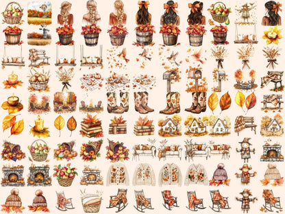 Rustic Autumn Watercolor Clipart Autumn Clipart PNG - Wonders Artist