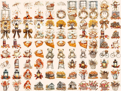 Rustic Autumn Watercolor Clipart Autumn Clipart PNG - Wonders Artist