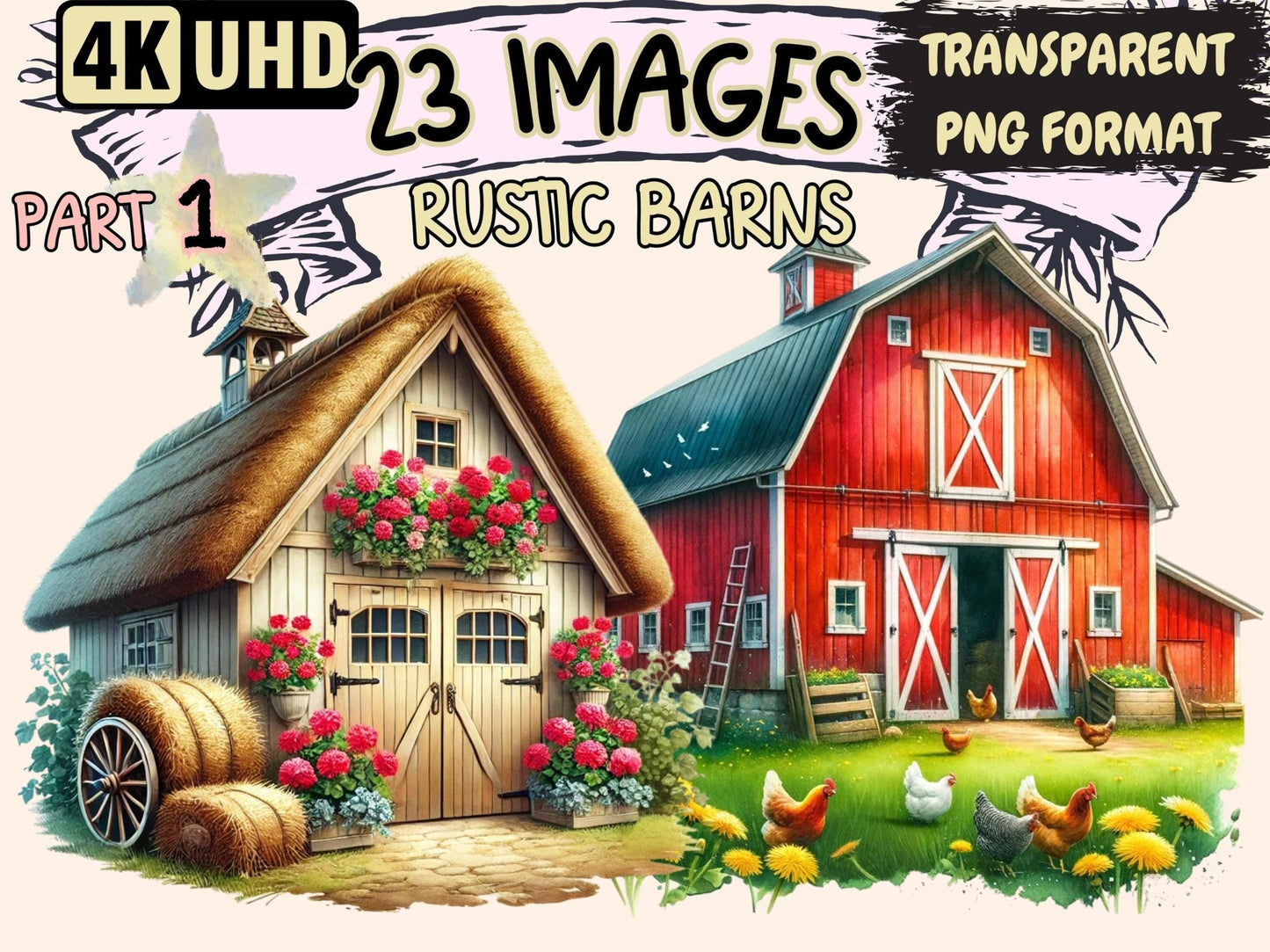 Rustic Barns Clipart - High - Quality Instant Digital Download for Creative Projects