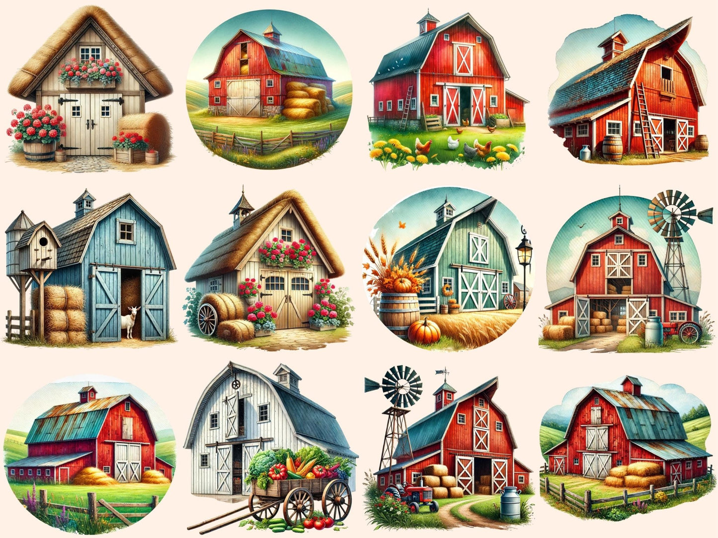 Rustic Barns Clipart - High - Quality Instant Digital Download for Creative Projects